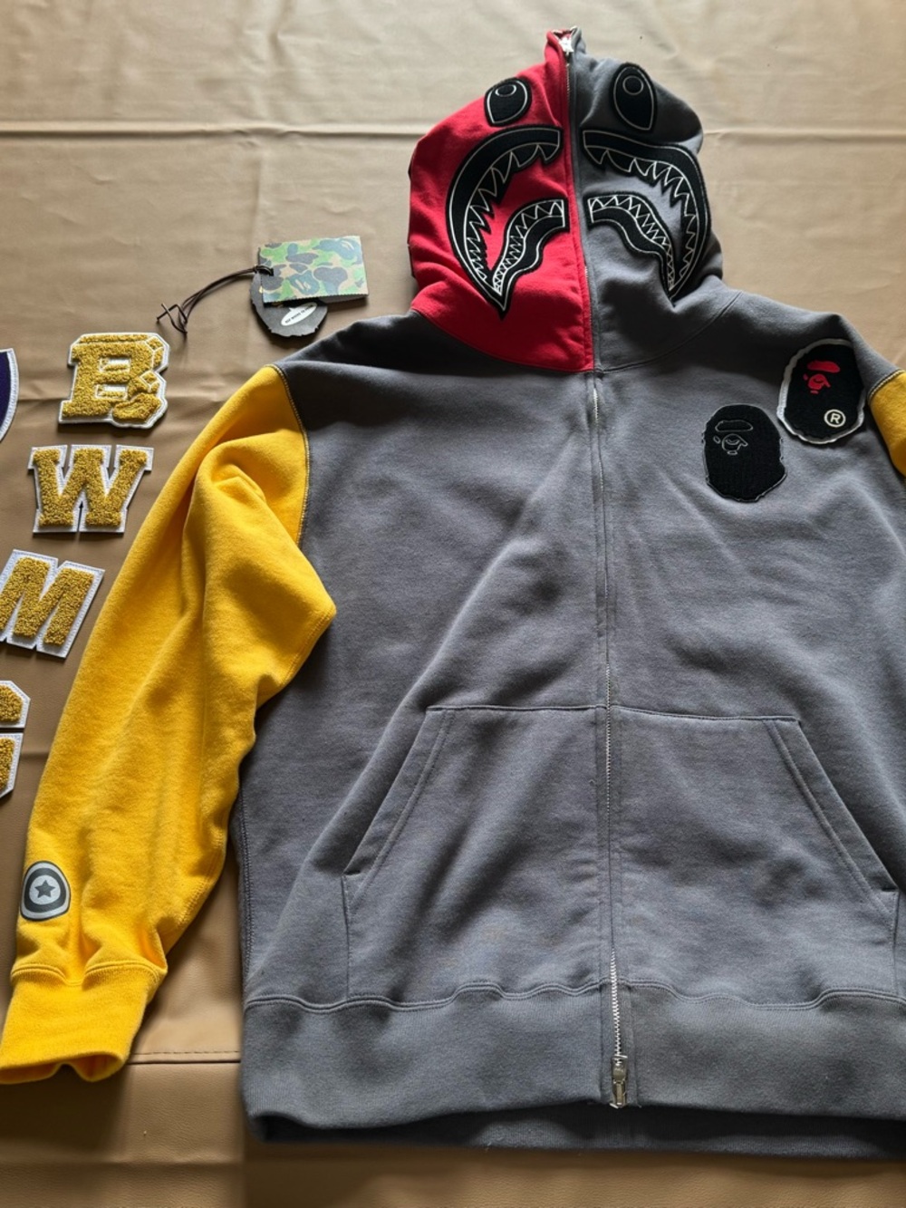 A Bathing Ape Shark Full Zip Patch Hoodie Malaysia- Gray